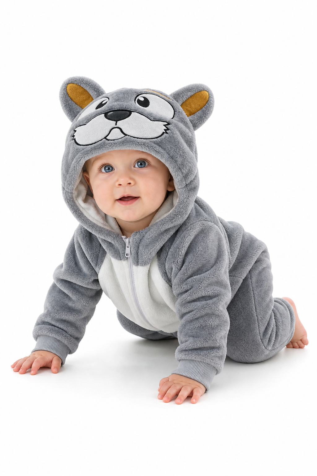 Cute Gray Plush Animal Hooded Baby Kigurumi Onesie - Image 2