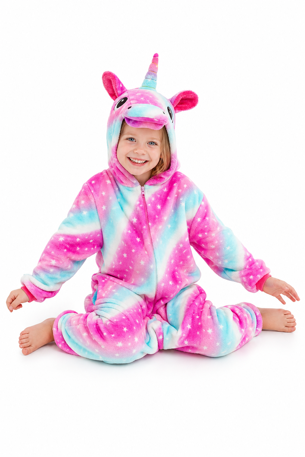 Kids' Hooded Pink and Blue Star Swirl Unicorn Kigurumi Onesie - Image 5