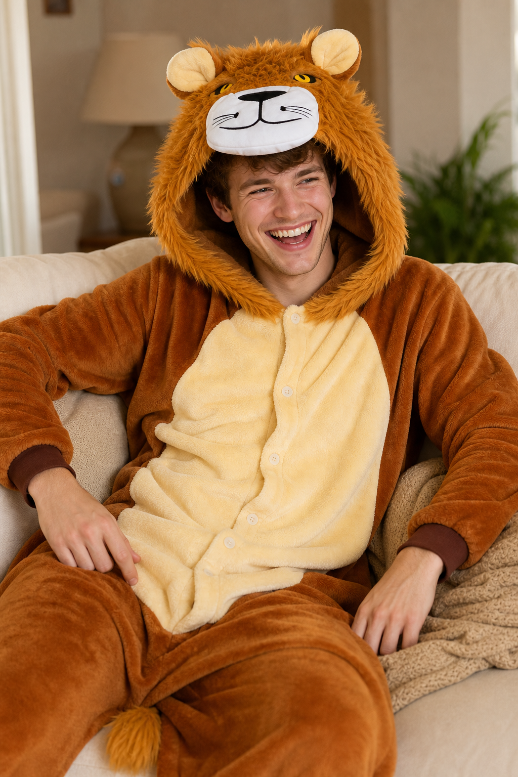 Adult Plush Brown Lion Onesie with Fluffy Mane - Image 6