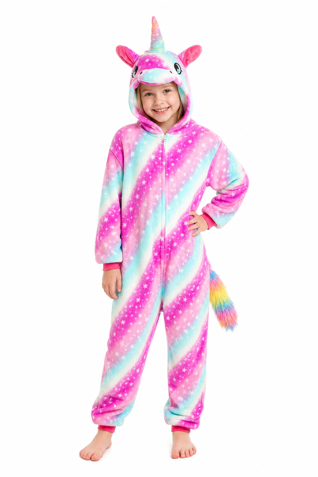 Kids' Hooded Pink and Blue Star Swirl Unicorn Kigurumi Onesie - Image 2