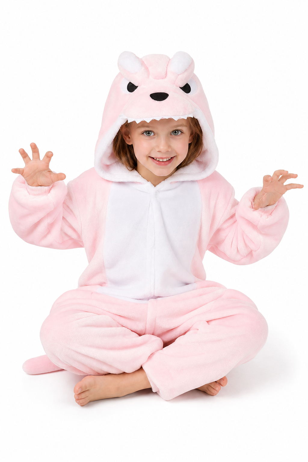Kids' Hooded Pink Fanged Monster Kigurumi Onesie - Image 5