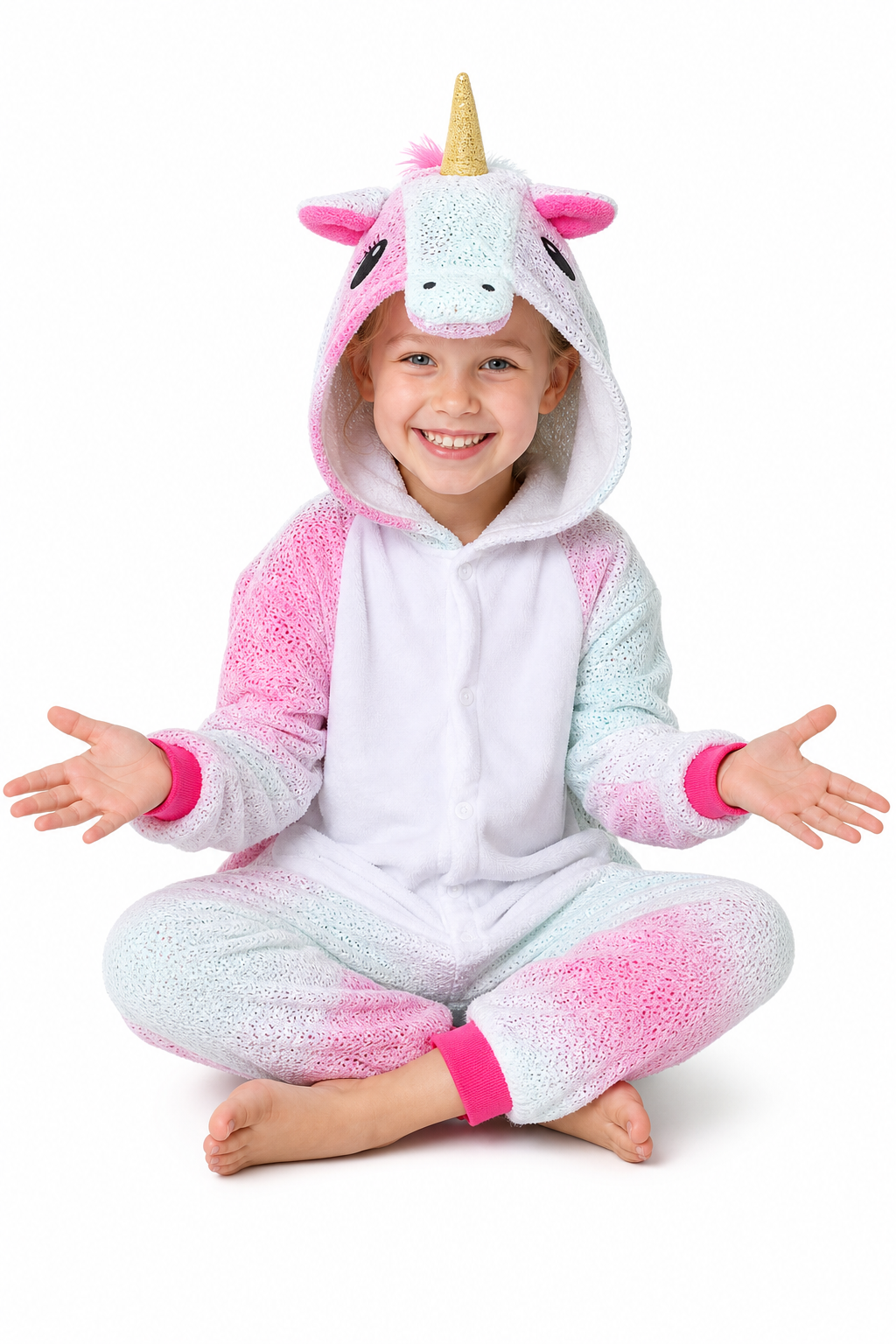 Kids' Hooded Pink and Mint Gradient Unicorn Plush Kigurumi Onesie - Image 5
