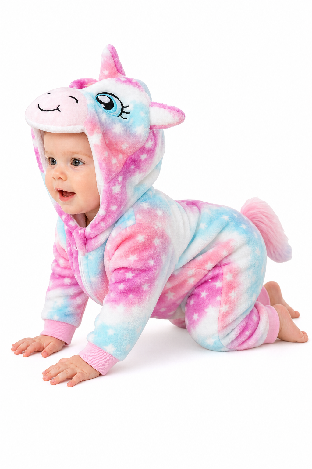 Plush Unicorn Baby Onesie with Tie-Dye Stars - Image 2