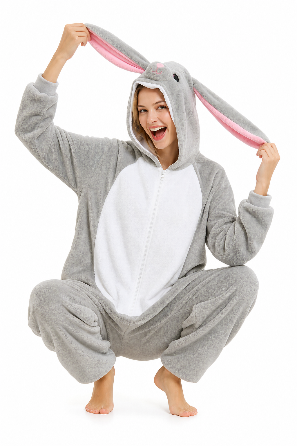 Adult Hooded Grey Bunny Kigurumi Onesie - Image 5