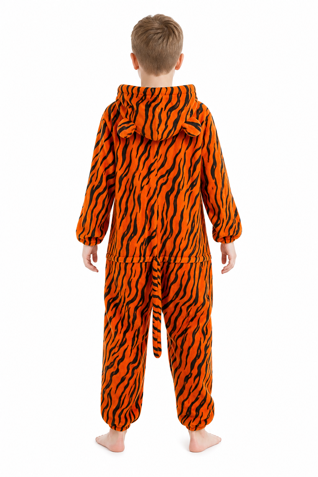 Kids' Hooded Orange and Black Striped Tiger Kigurumi Onesie - Image 4