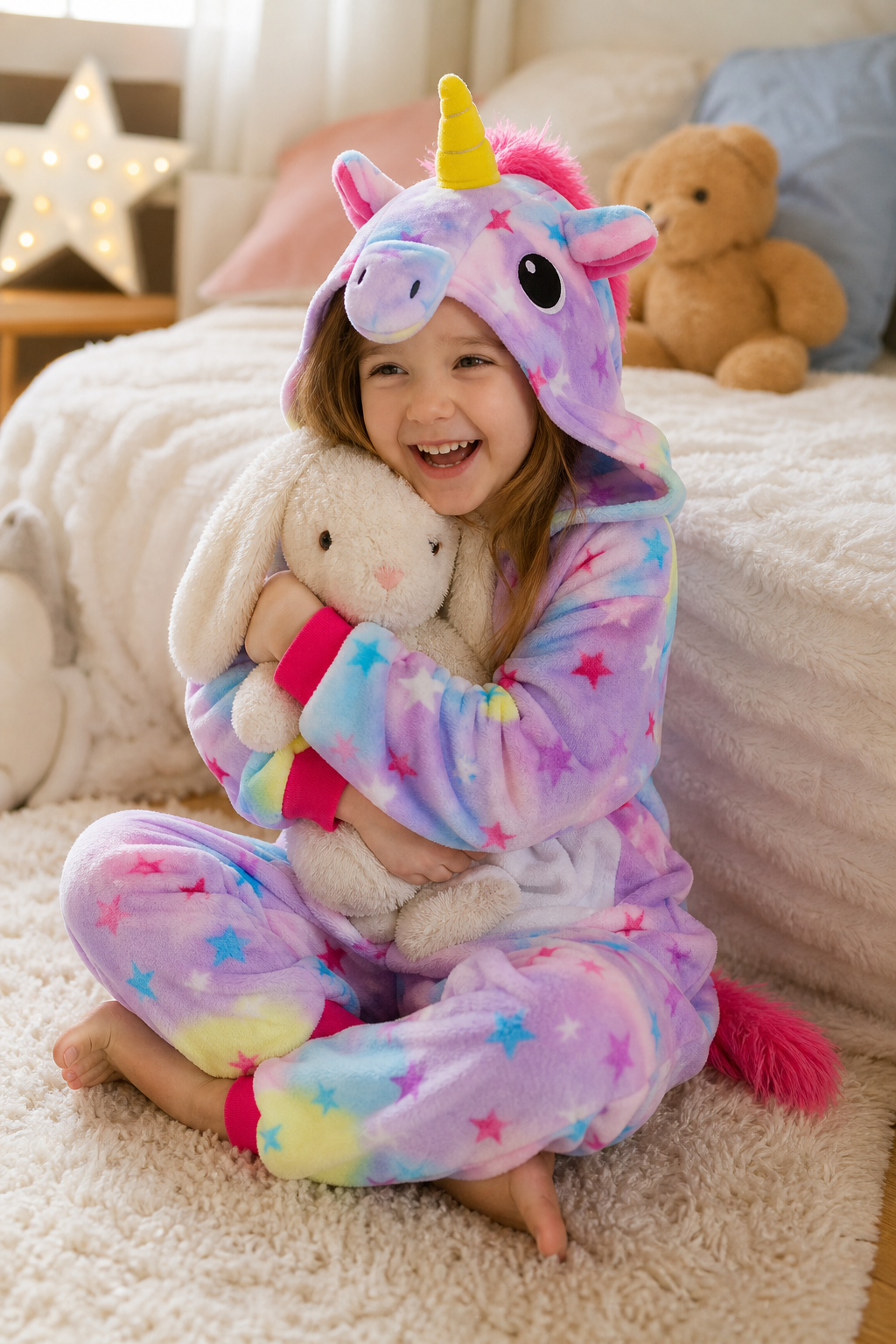 Kids' Hooded Pastel Multicolor Star Unicorn Kigurumi Costume Onesie - Image 6