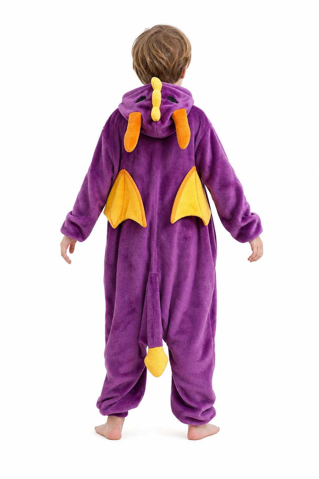 Kids' Hooded Purple Dragon Plush Kigurumi Onesie - Image 4