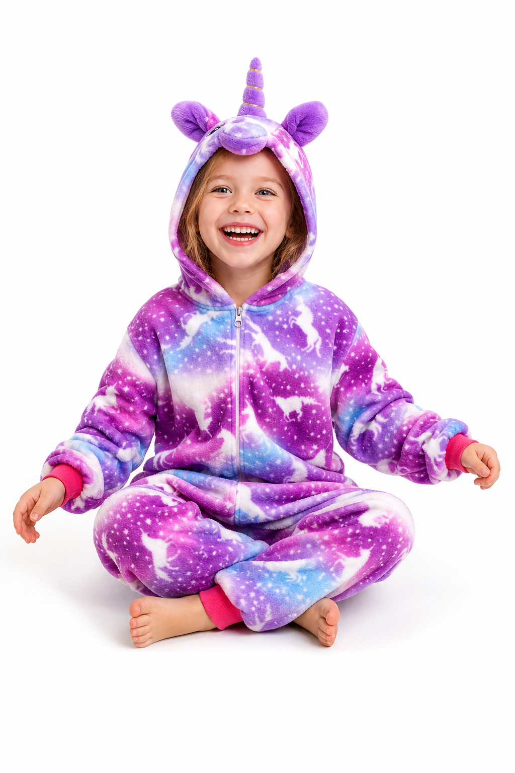 Kids' Hooded Pink and Purple Galaxy Unicorn Kigurumi Costume Onesie - Image 5