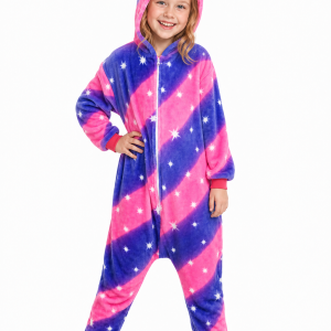 Kids' Hooded Pink and Indigo Star Unicorn Kigurumi Onesie