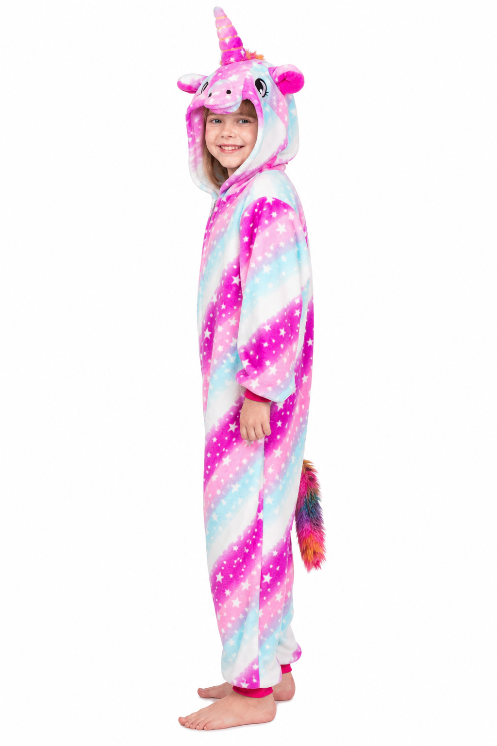 Kids' Hooded Pink Purple and Blue Star Unicorn Kigurumi Onesie - Image 2