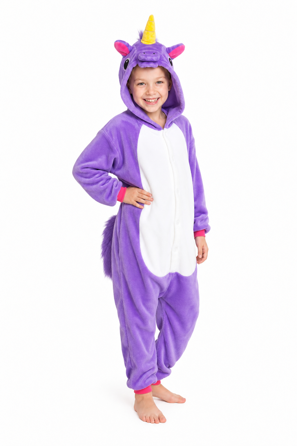 Kids' Hooded Solid Purple Unicorn Kigurumi Costume Onesie - Image 3