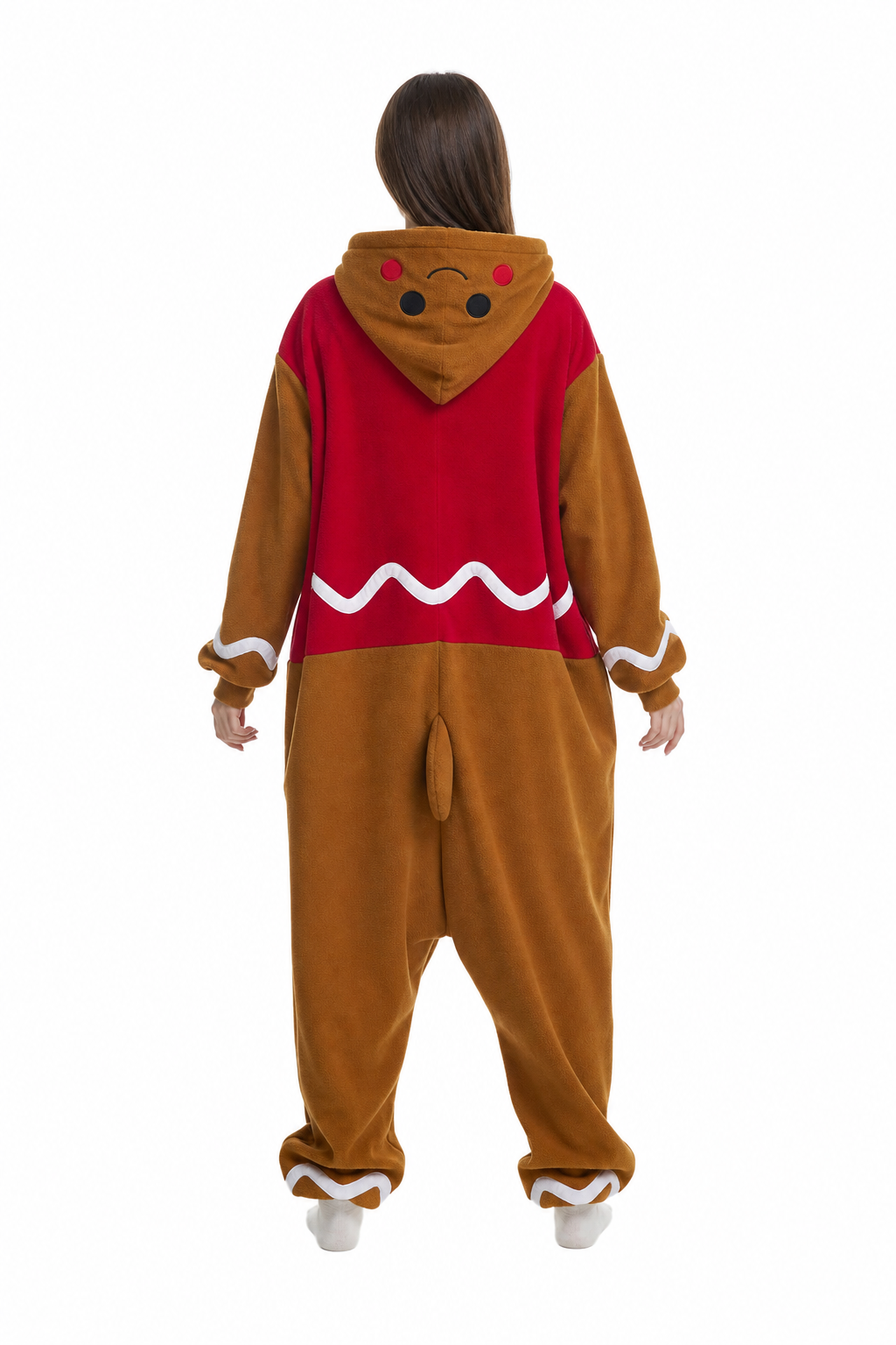 Adult Fleece Gingerbread Man Onesie with Candy Buttons - Image 4