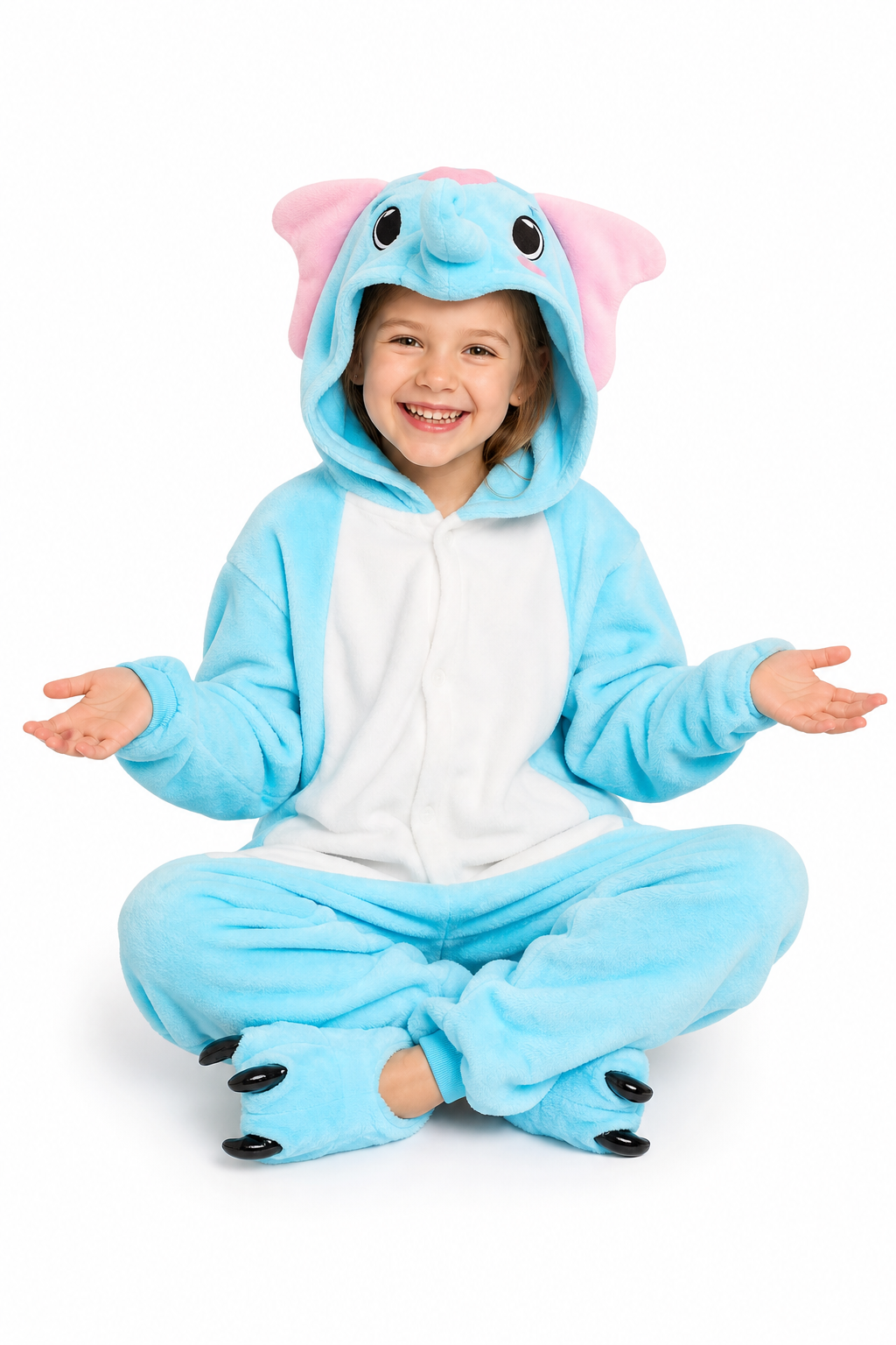 Kids' Hooded Light Blue Elephant Kigurumi Onesie - Image 5