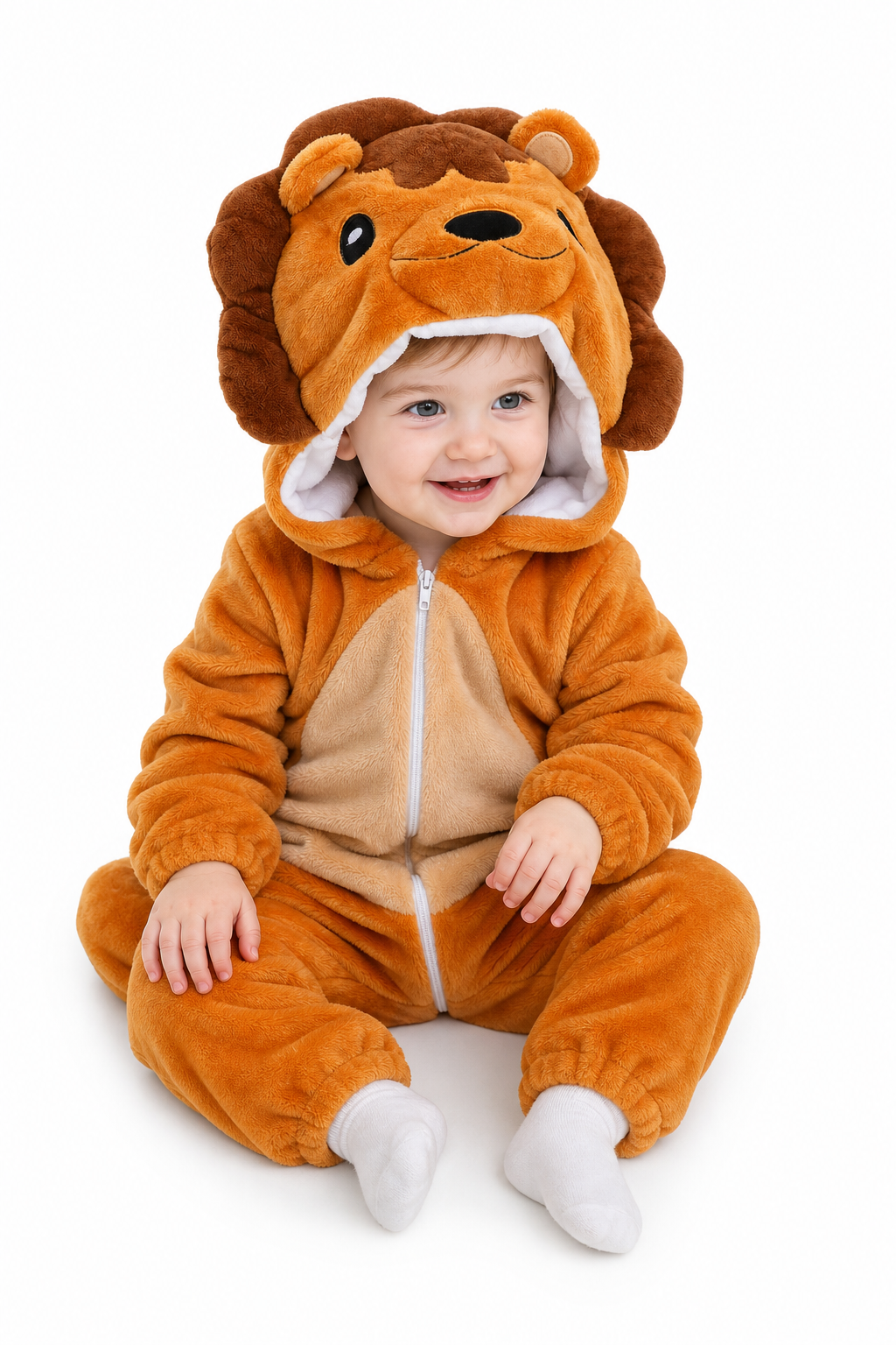 Baby Brown Plush Lion Hooded Onesie - Image 3