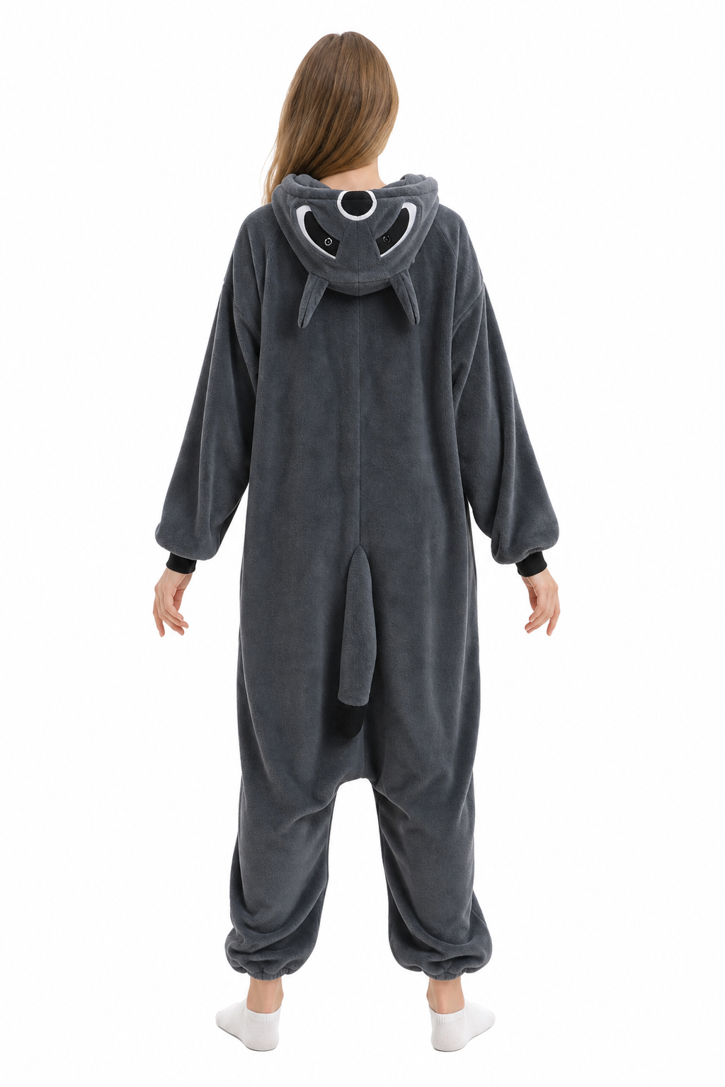 Adult Dark Grey Raccoon Fleece Hooded Onesie - Image 4