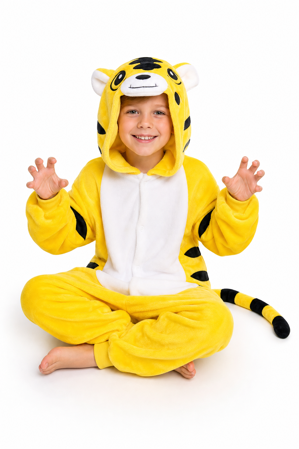 Kids' Hooded Golden Tiger Kigurumi Onesie - Image 5