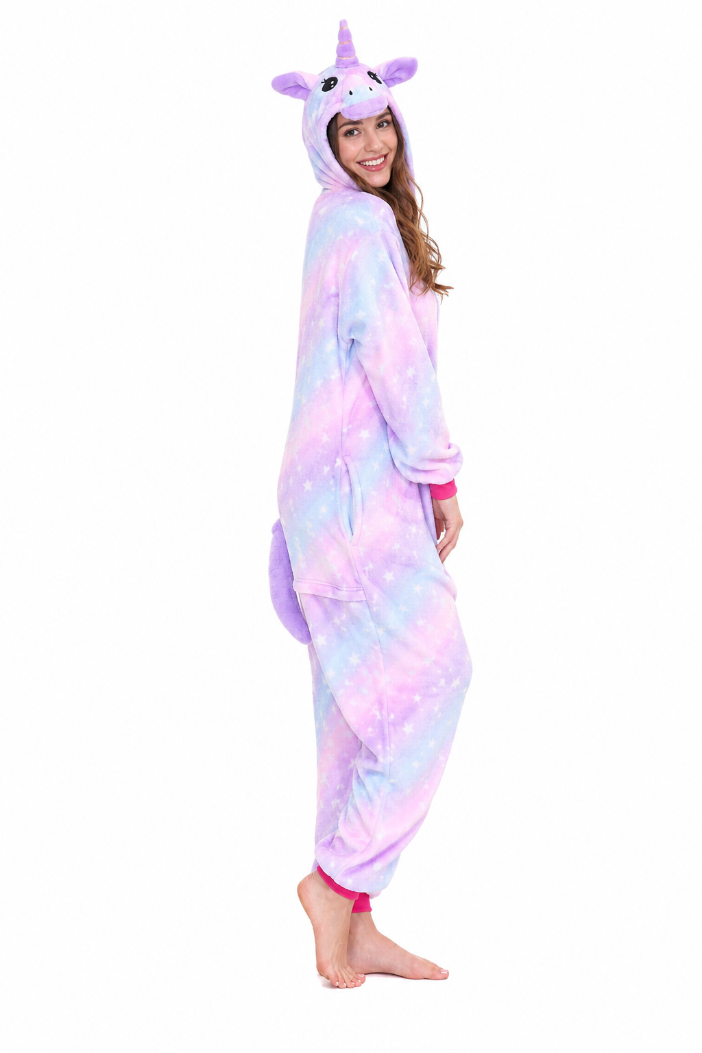 Adult Hooded Pastel Purple Starry Sky Unicorn Kigurumi Onesie - Image 2