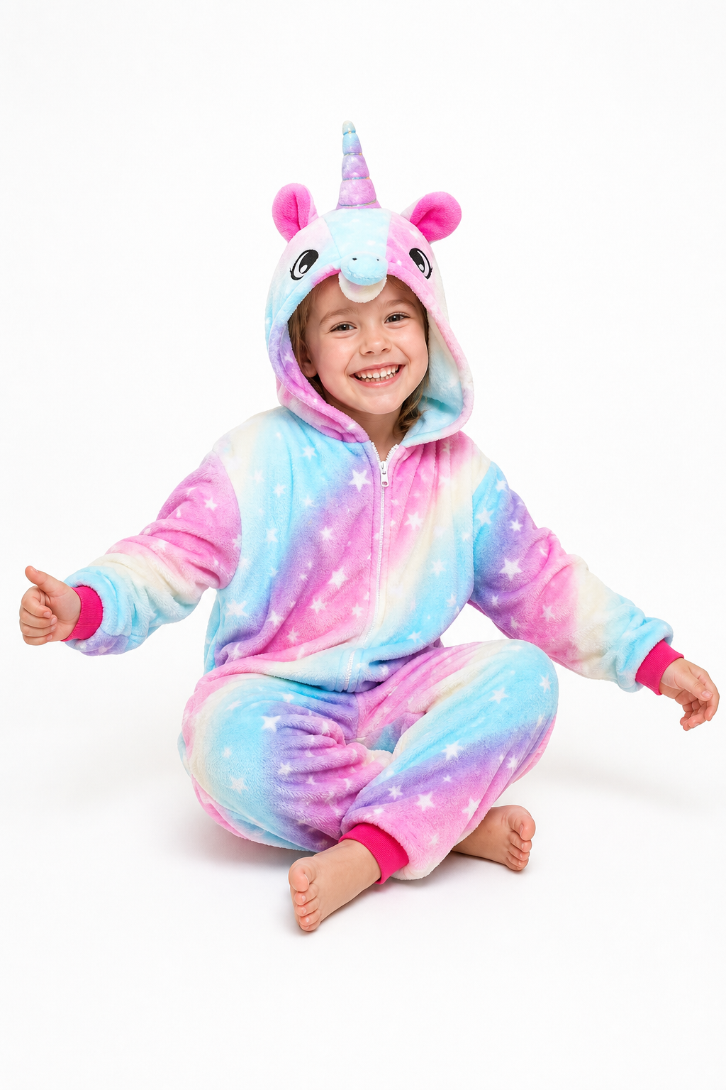 Kids' Hooded Pastel Tie-Dye Star Unicorn Kigurumi Onesie - Image 5