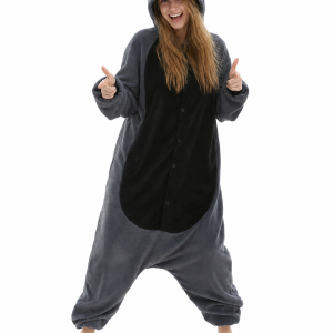 Adult Dark Grey Raccoon Fleece Hooded Onesie