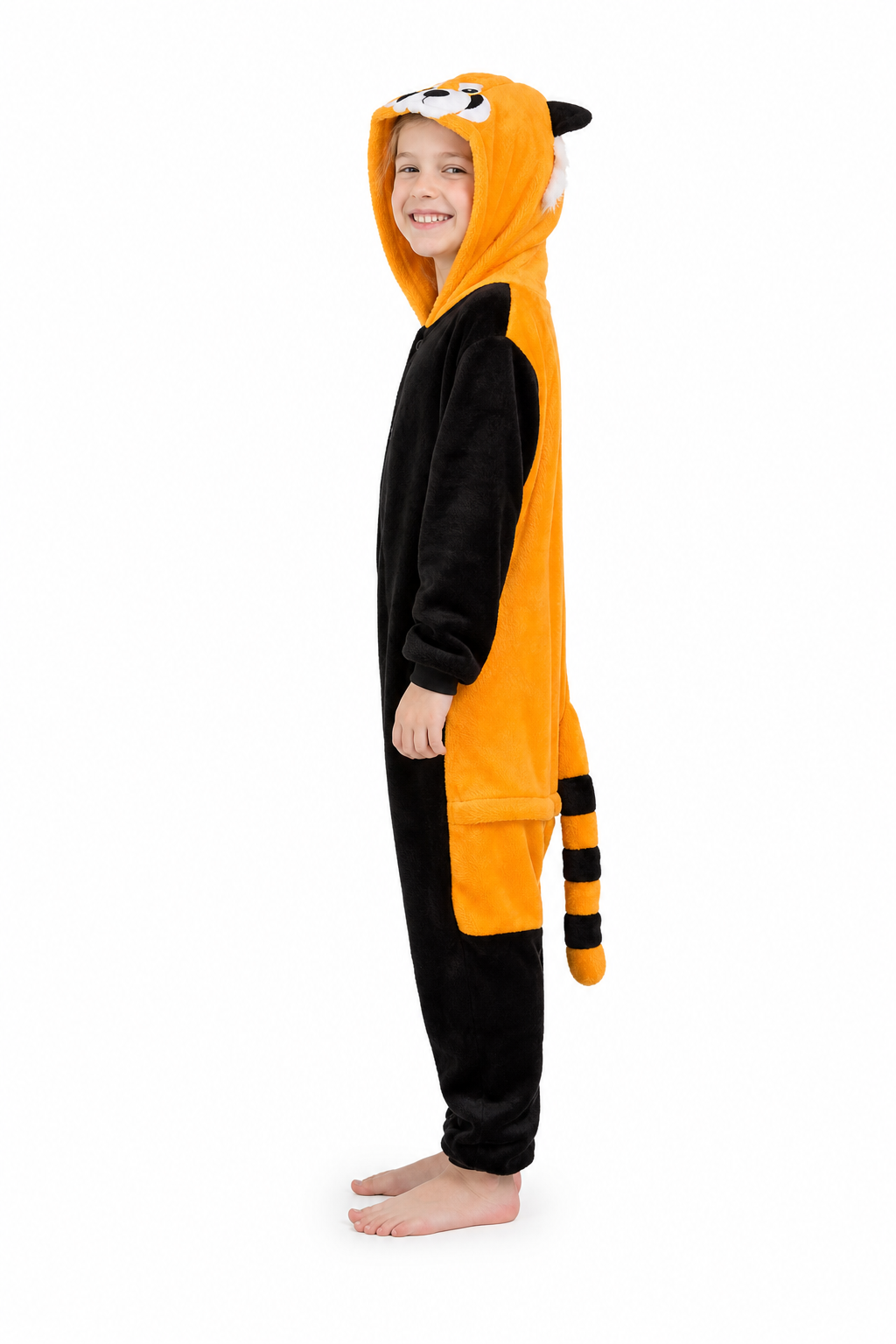 Kids' Hooded Black and Orange Red Panda Kigurumi Onesie - Image 2
