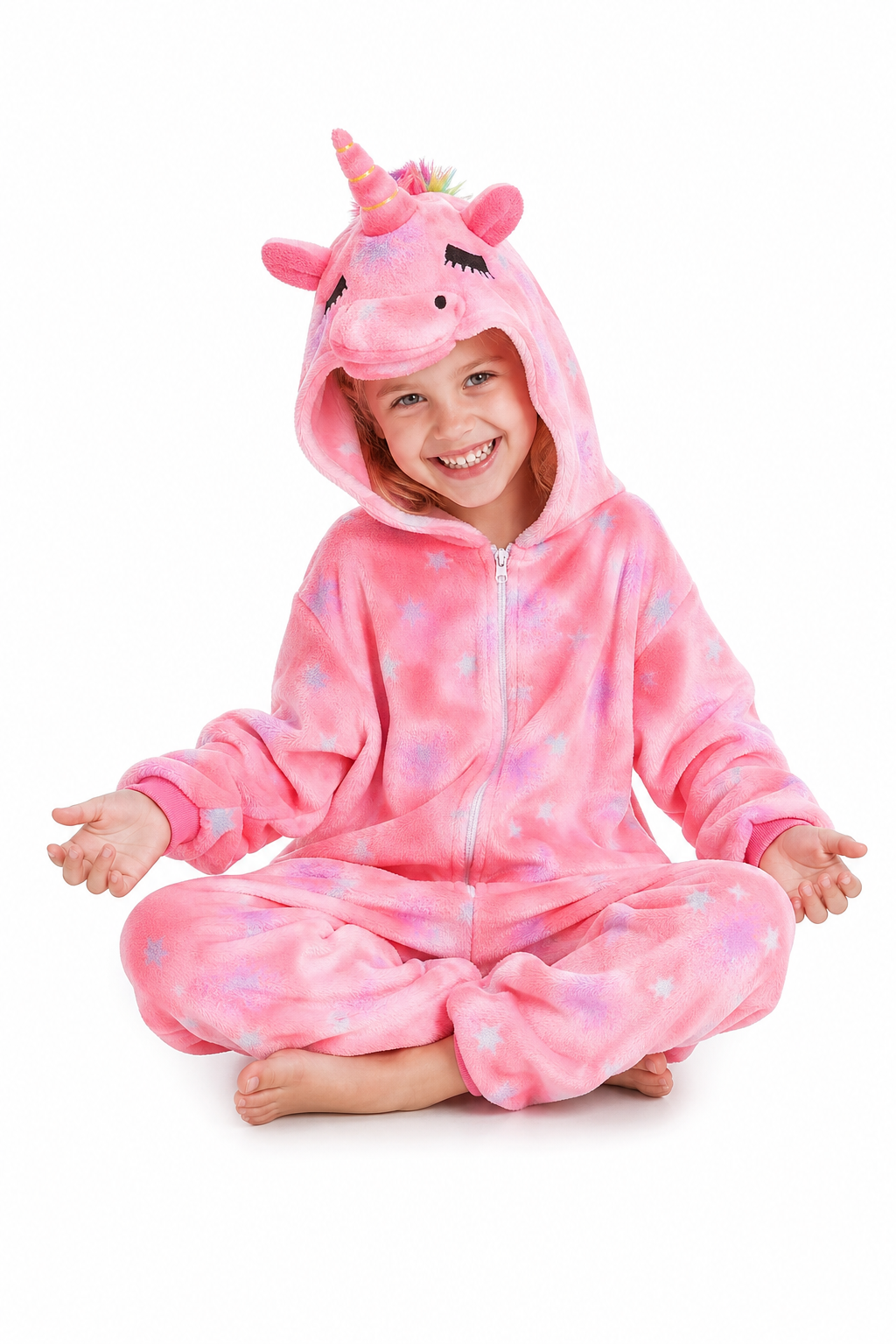 Kids' Hooded Pink Glitter Star Unicorn Kigurumi Costume Onesie - Image 5
