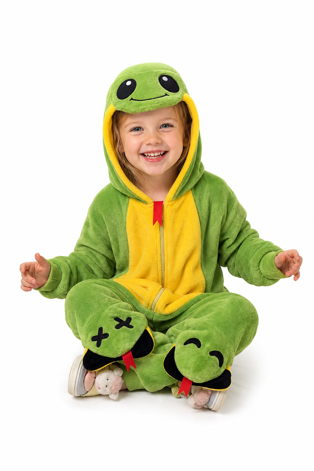 Kids' Hooded Green and Yellow Snake Kigurumi Onesie - Image 5