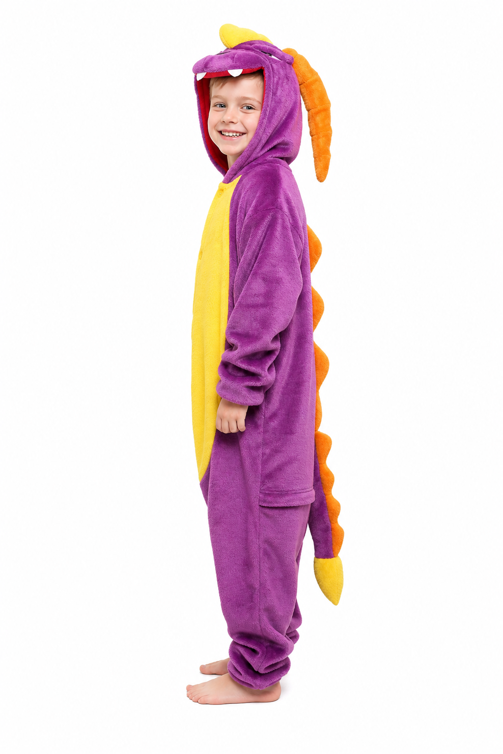 Kids' Hooded Purple Dragon Plush Kigurumi Onesie - Image 2