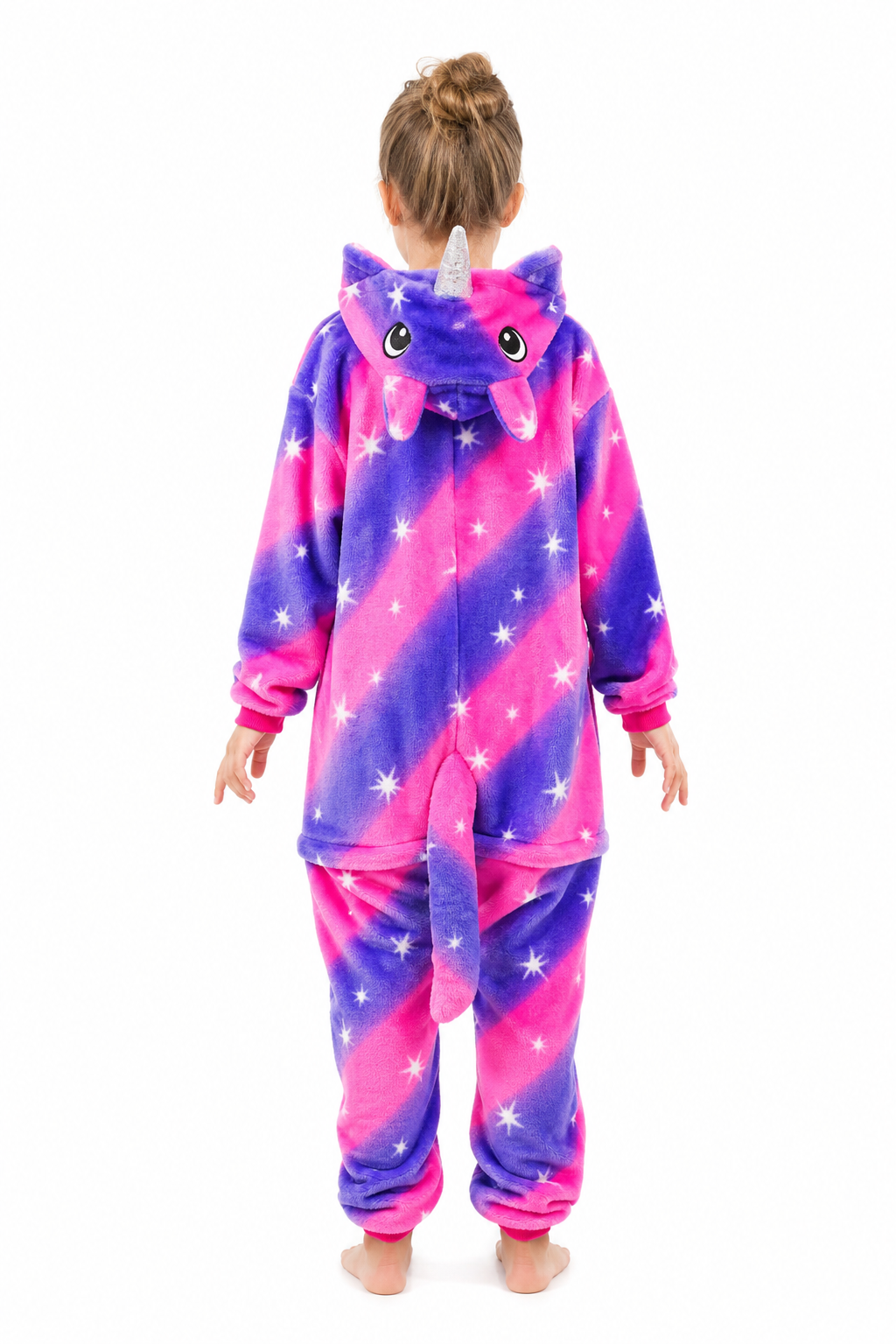 Kids' Hooded Pink and Violet Sparkle Star Unicorn Kigurumi Costume Onesie - Image 4