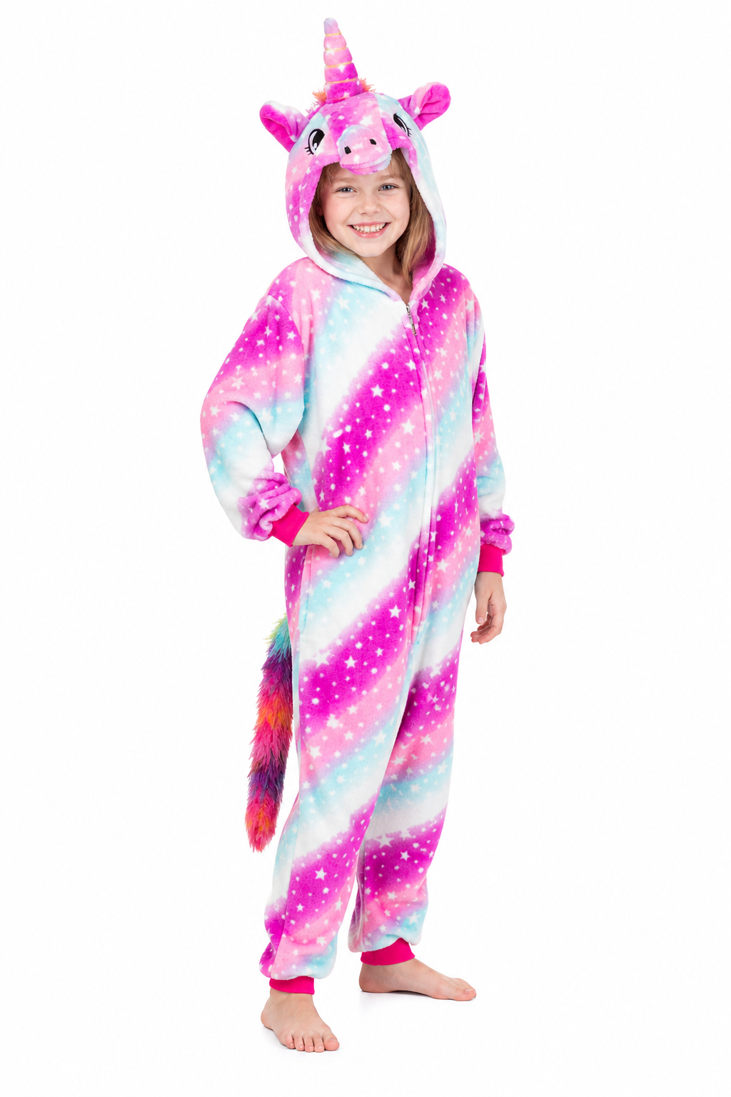 Kids' Hooded Pink Purple and Blue Star Unicorn Kigurumi Onesie - Image 3