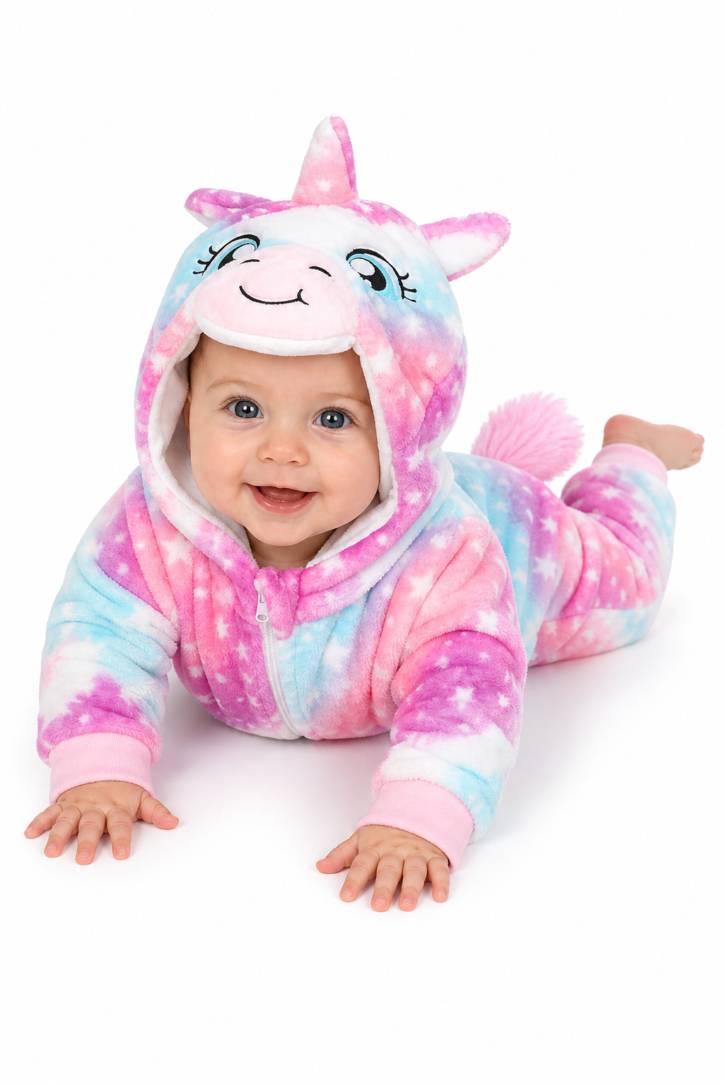 Plush Unicorn Baby Onesie with Tie-Dye Stars - Image 5