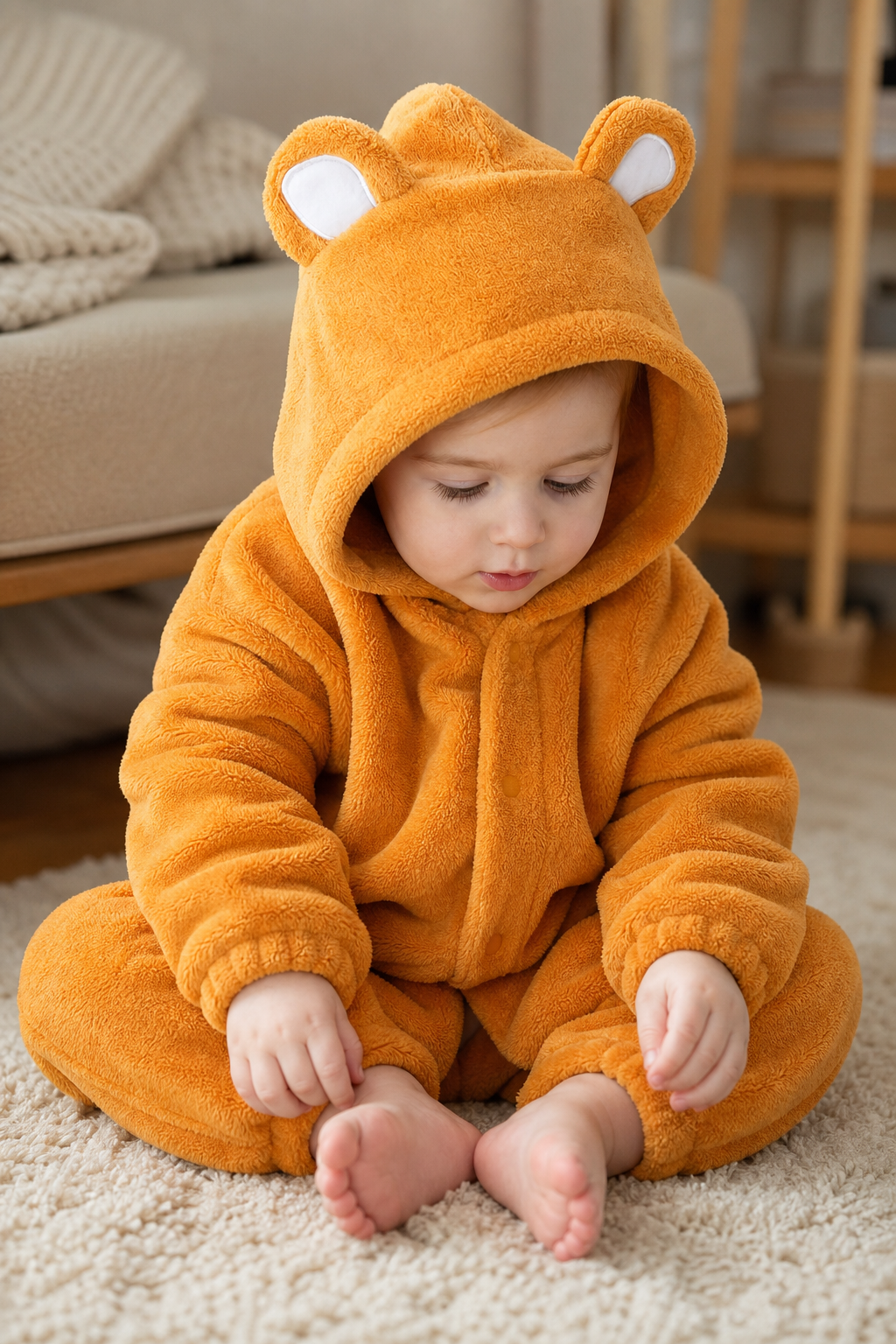 Cozy Baby Orange Plush Bear Hooded Kigurumi Onesie - Image 6
