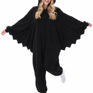 Adult Black Bat Kigurumi with Scalloped Wings