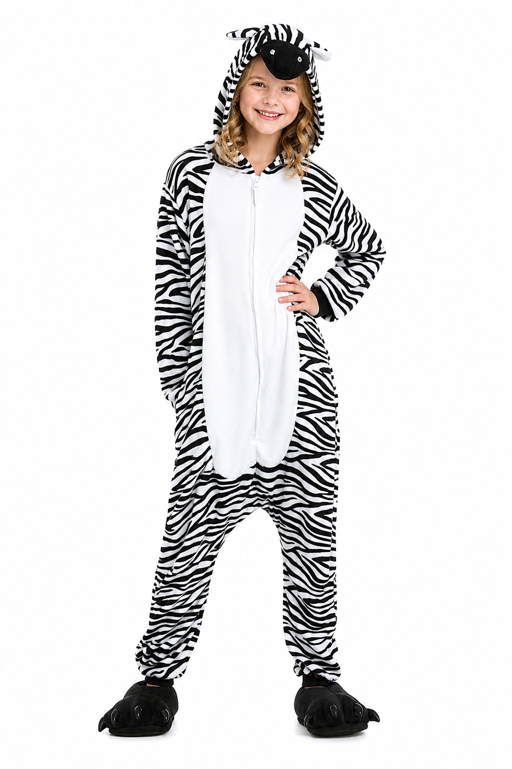 Kids' Plush Black and White Zebra Onesie - Image 2