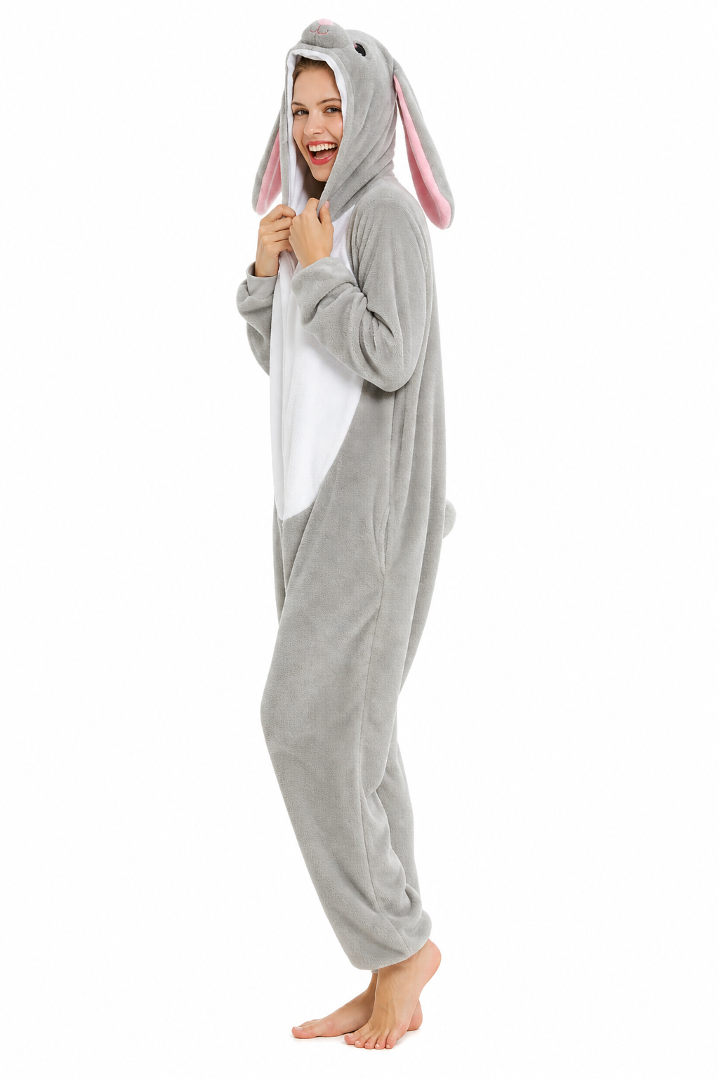 Adult Hooded Grey Bunny Kigurumi Onesie - Image 2
