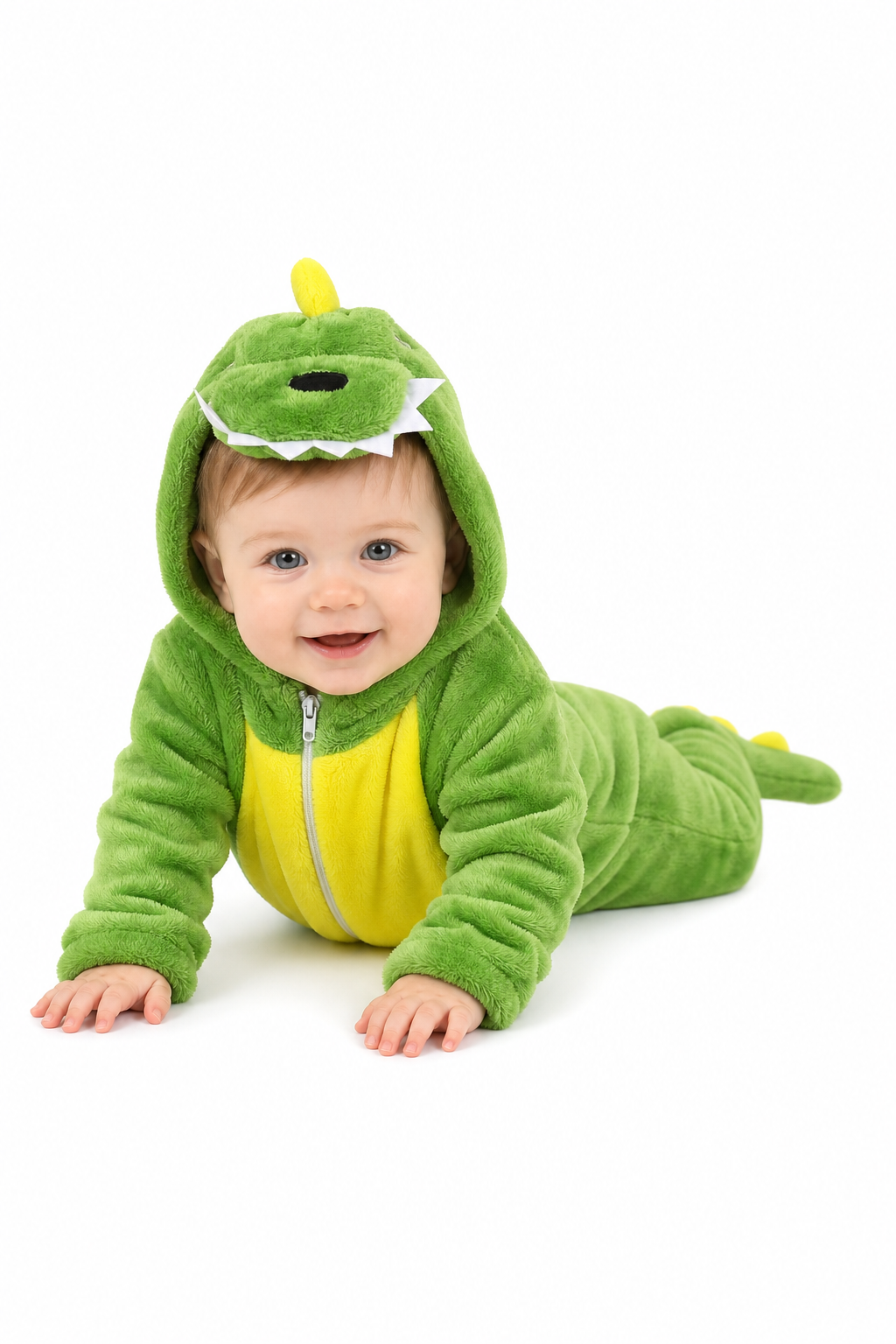 Green Plush Hooded Dinosaur Baby Kigurumi Onesie with Feet - Image 5