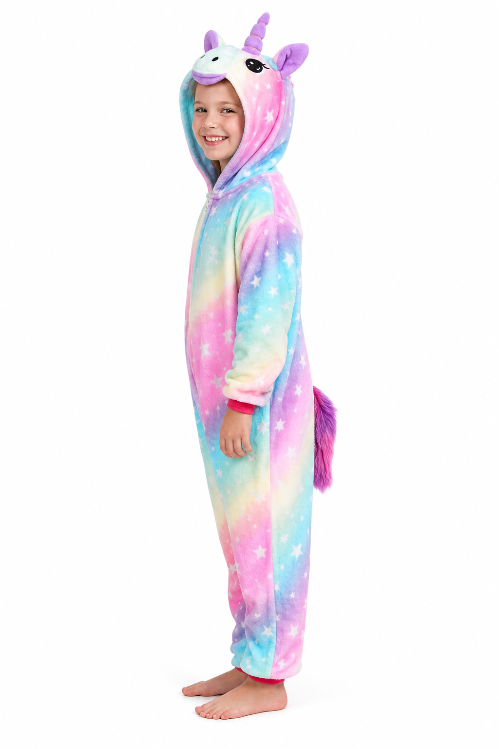Kids' Hooded Pastel Rainbow Sky Unicorn Plush Kigurumi Onesie - Image 2