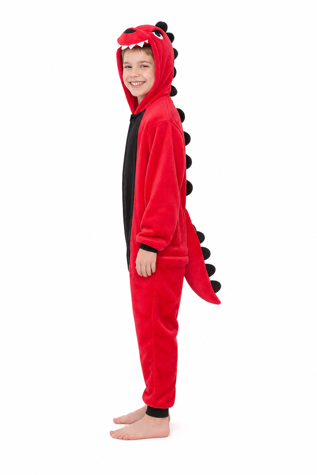 Kids' Hooded Red T-Rex Kigurumi Onesie - Image 2