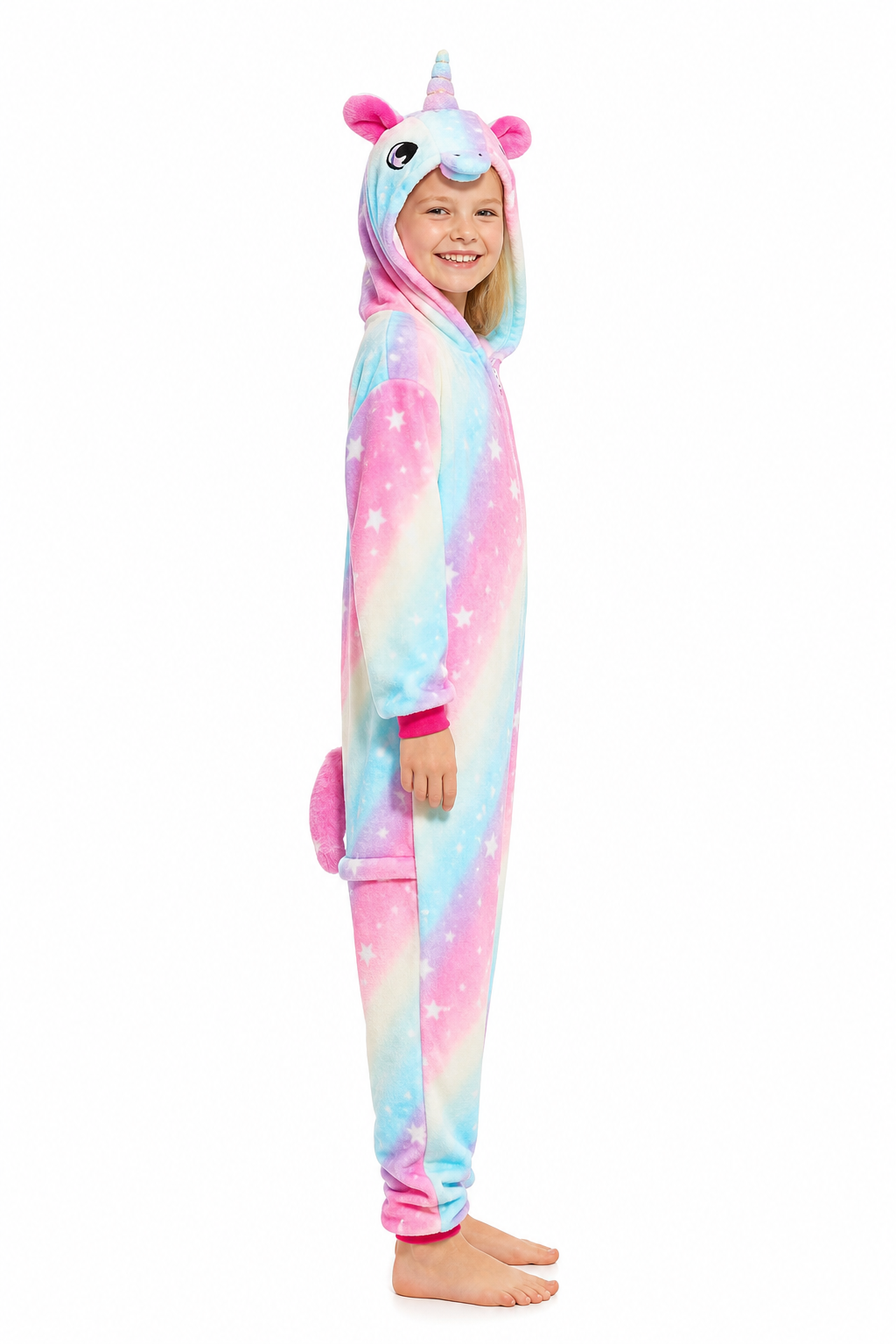 Kids' Hooded Pastel Rainbow Star Unicorn Kigurumi Onesie - Image 2