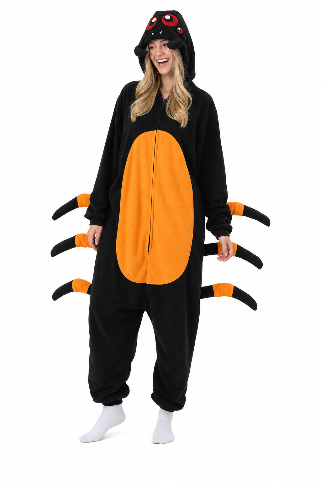 Adult Black and Orange Spider Kigurumi with Attached Legs - Image 3