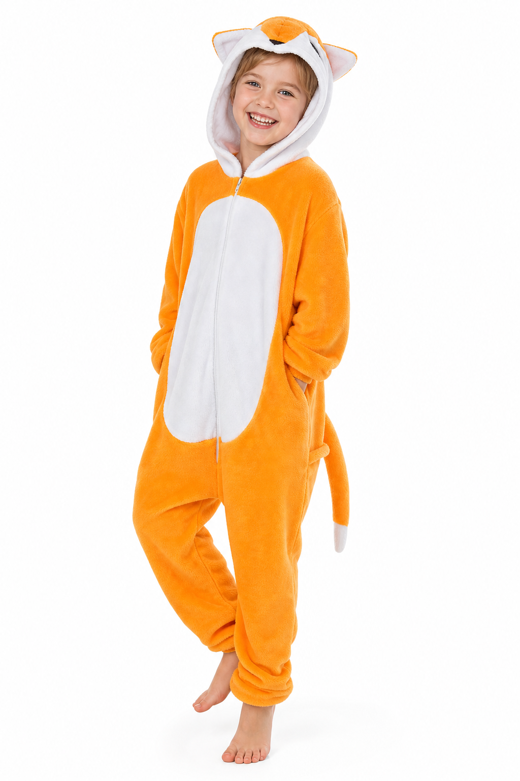 Kids' Hooded Bright Orange Fox Kigurumi Onesie - Image 3