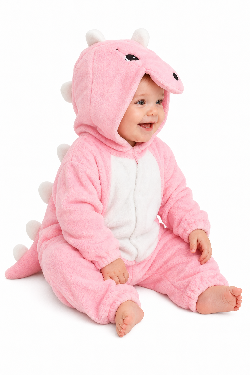 Hooded Pink Baby Plush Dino Onesie - Image 3