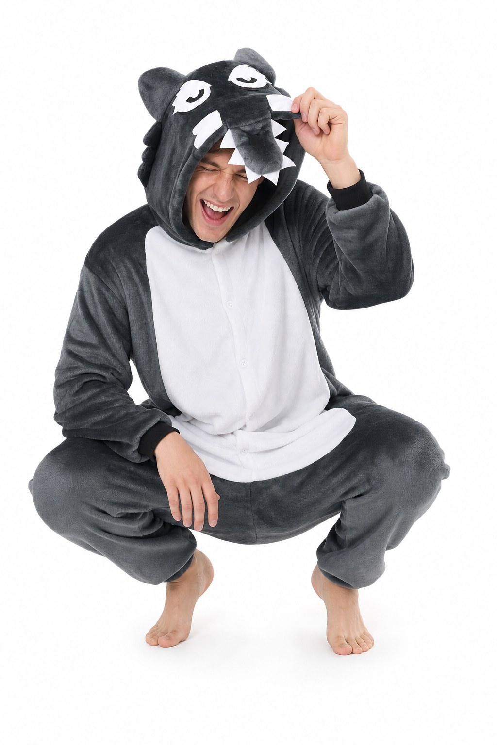 Adult Gray Plush Wolf Onesie - Image 5