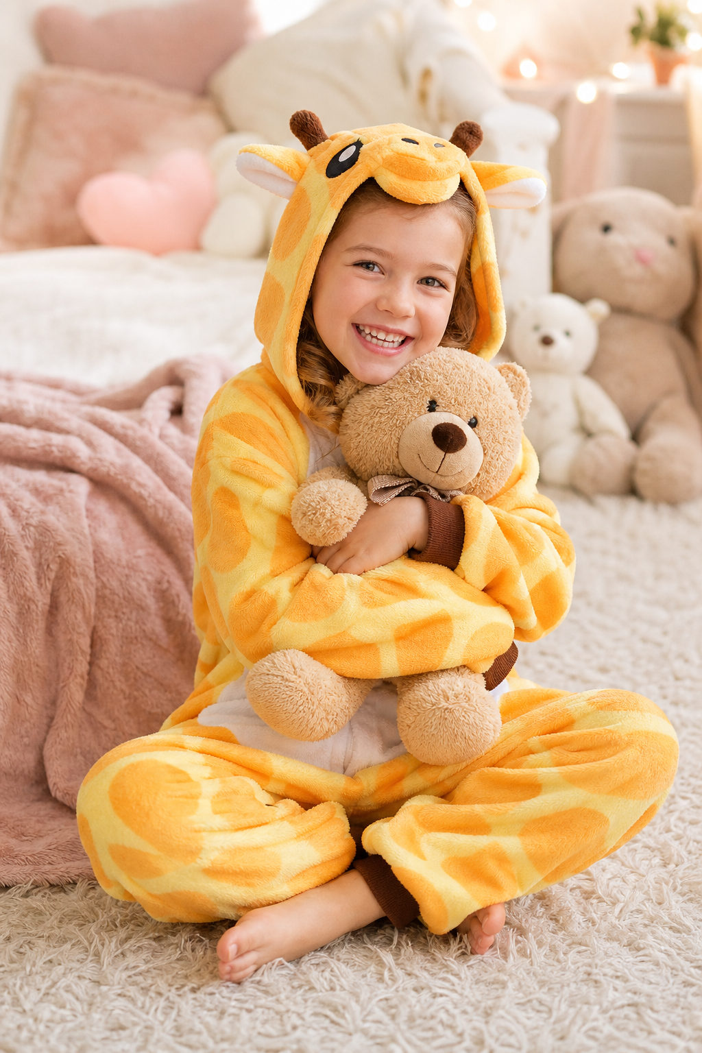 Kids' Hooded Yellow Giraffe Plush Kigurumi Onesie - Image 6