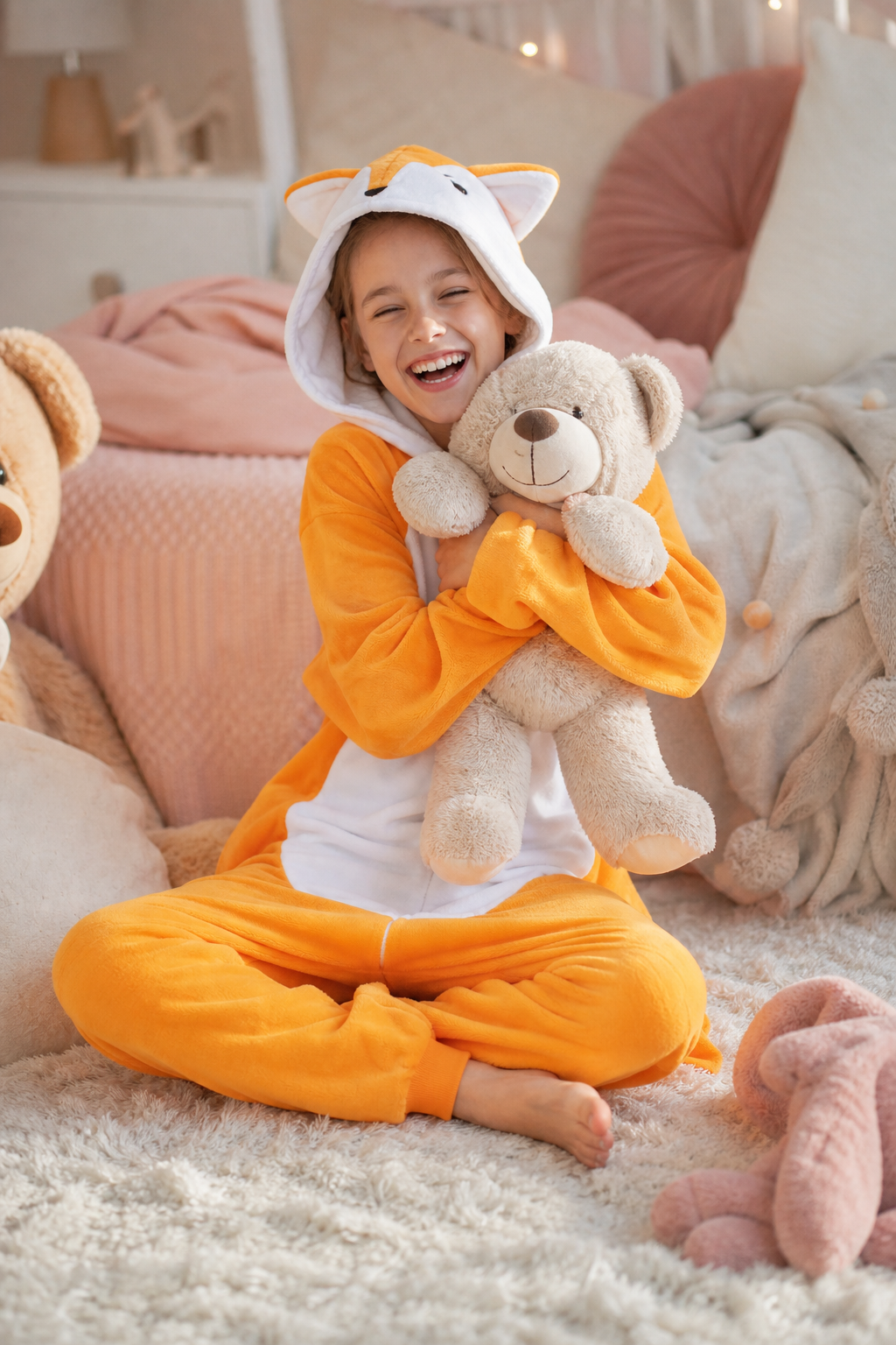 Kids' Hooded Bright Orange Fox Kigurumi Onesie - Image 6
