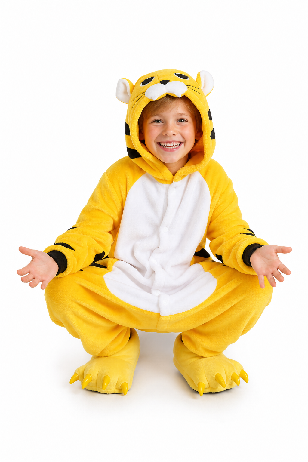 Kids' Hooded Yellow Tiger Kigurumi Onesie - Image 5