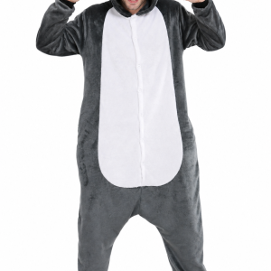 Adult Unisex Gray Plush Wolf Onesie