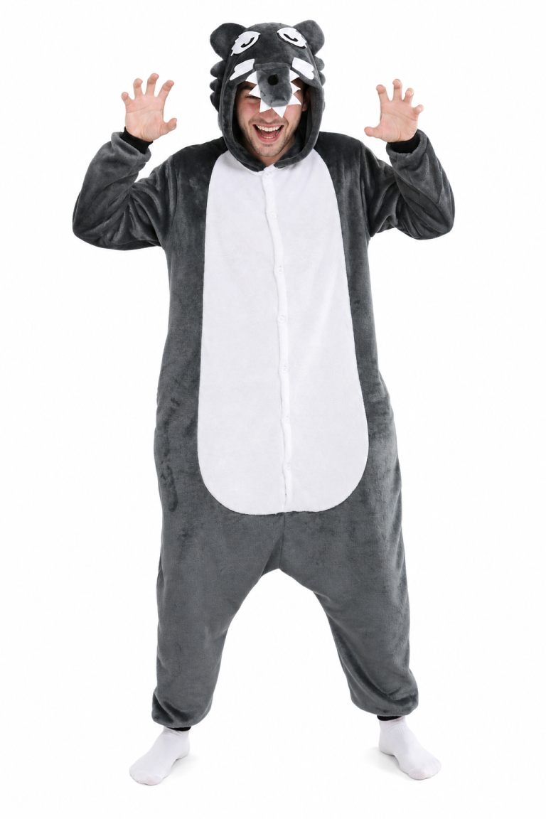 Adult Unisex Gray Plush Wolf Onesie