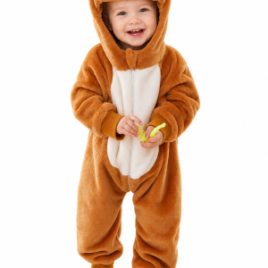 Baby Brown Plush Bear Hooded Onesie
