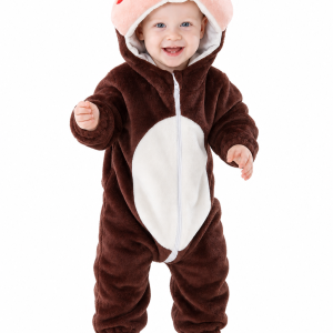 Baby Brown Squirrel Hooded Plush Romper