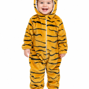 Baby Orange Plush Tiger Hooded Jumpsuit